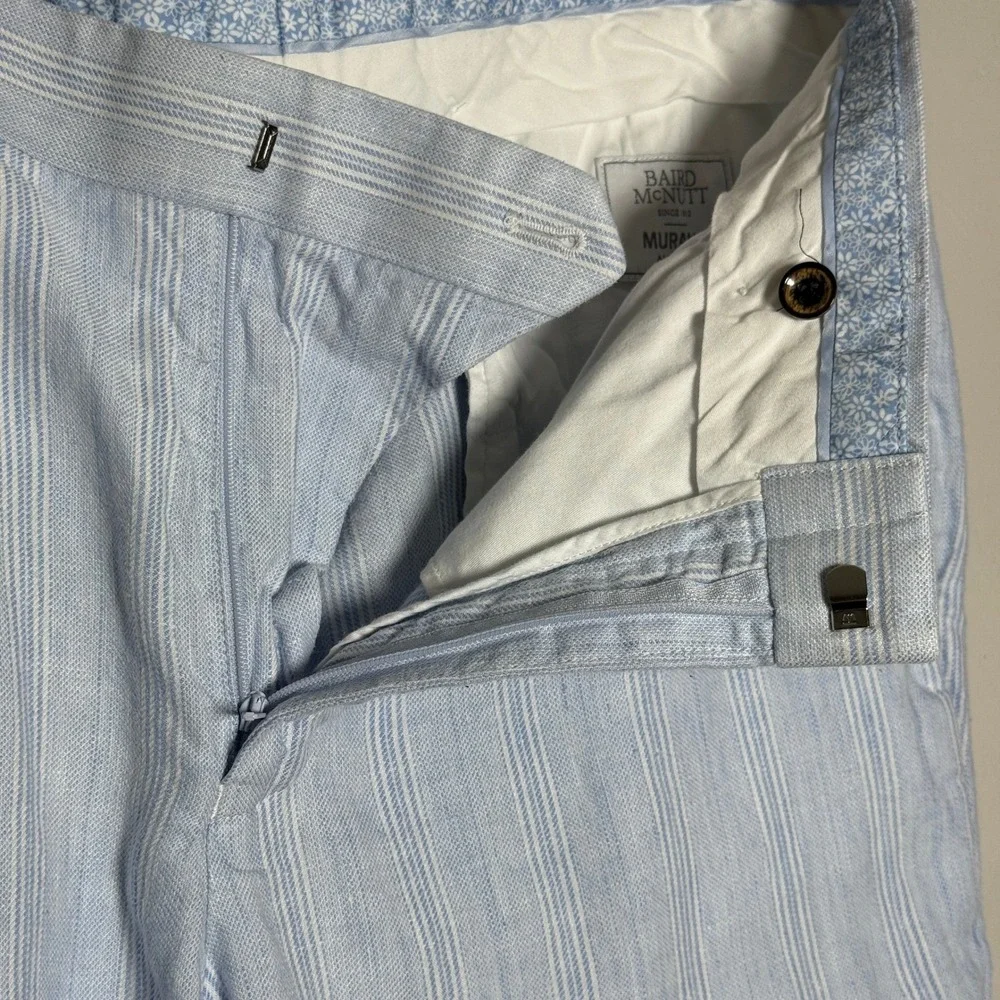 Murano Baird McNutt Irish Linen Pants Mens 34x32 Blue White Striped Alex Fit
